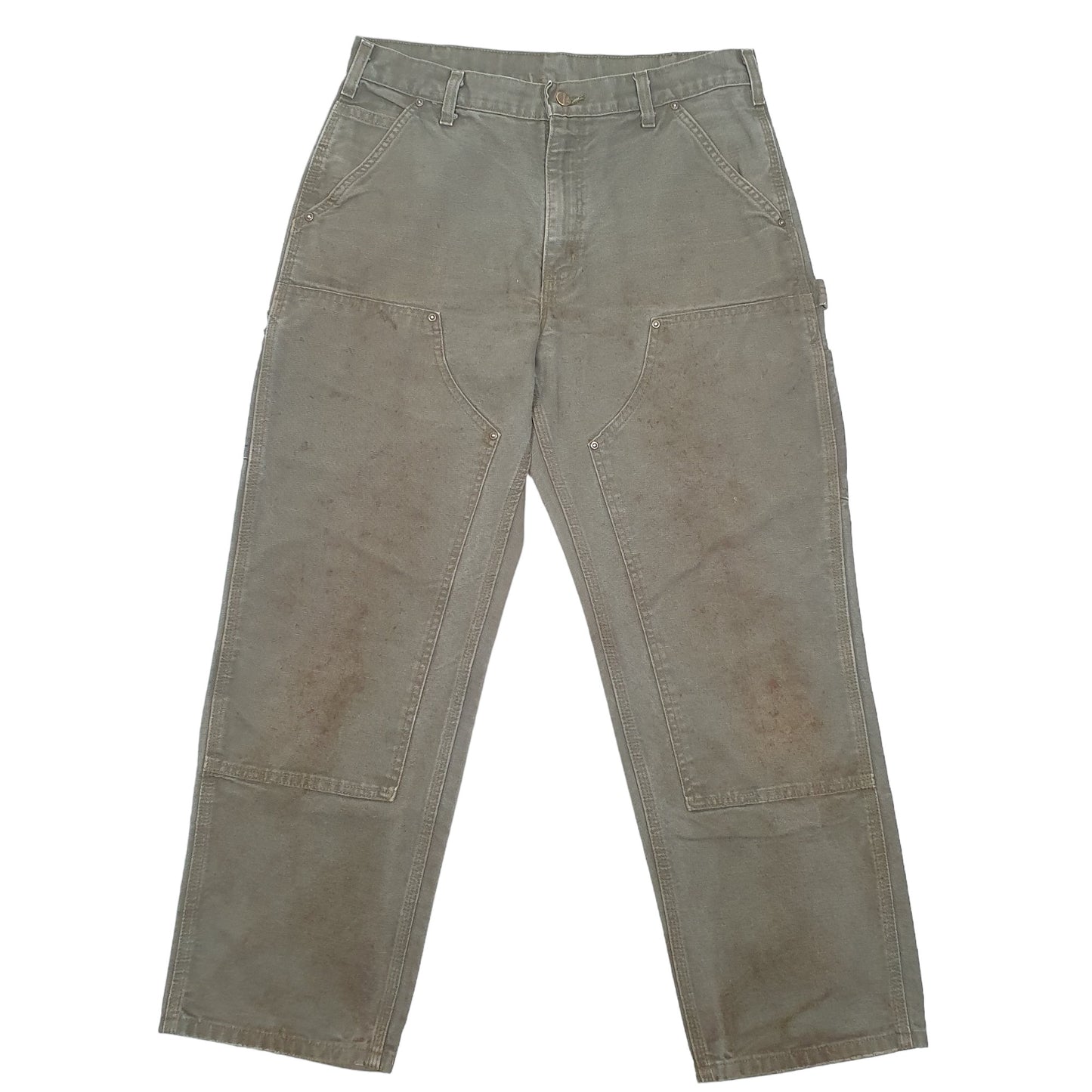 Mens Khaki Carhartt B136 Dungaree Fit Double Knee Carpenter Trousers