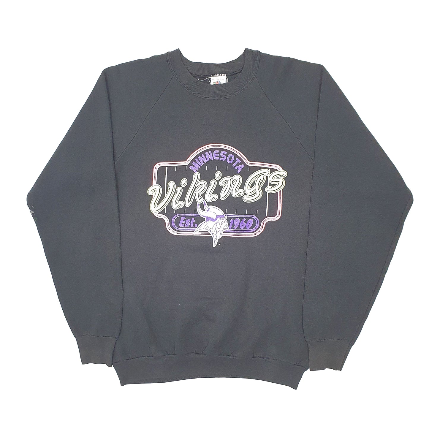 Mens Black Fruit of the Loom Vintage 1990s NFL Minnesota Vikings Crewneck Jumper