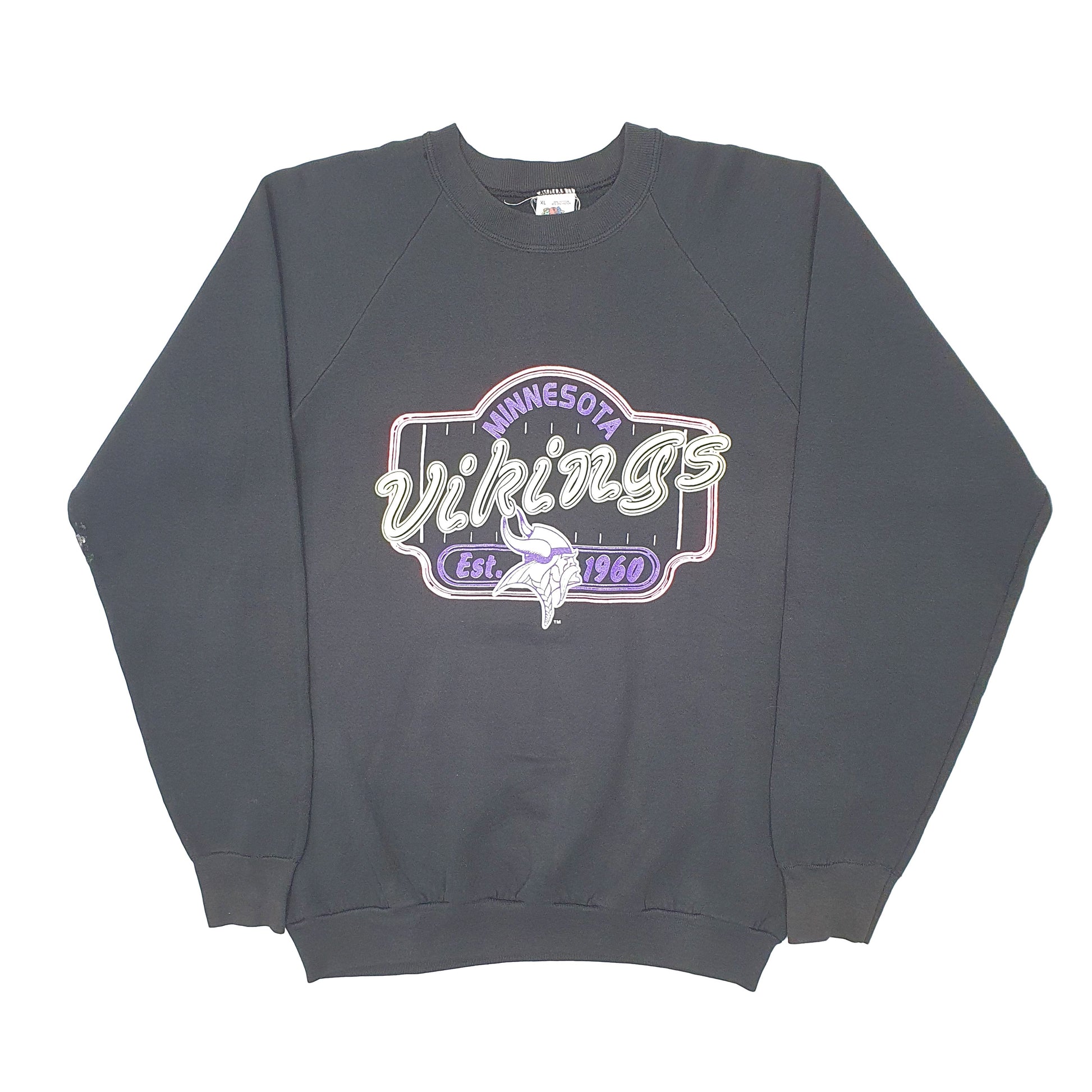 Mens Black Fruit of the Loom Vintage 1990s NFL Minnesota Vikings Crewneck Jumper