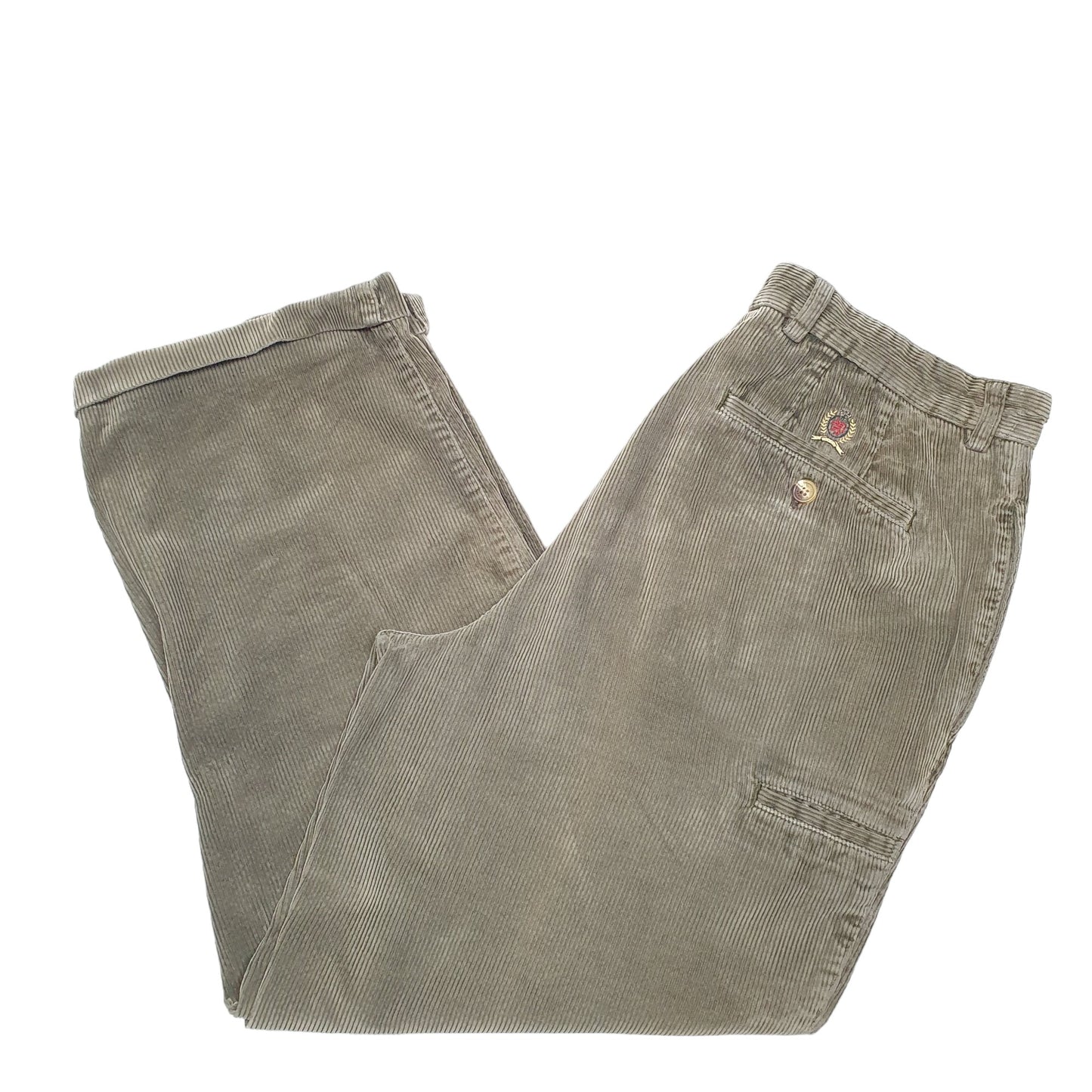 Mens Khaki Tommy Hilfiger Double Pleated Corduroy Trousers