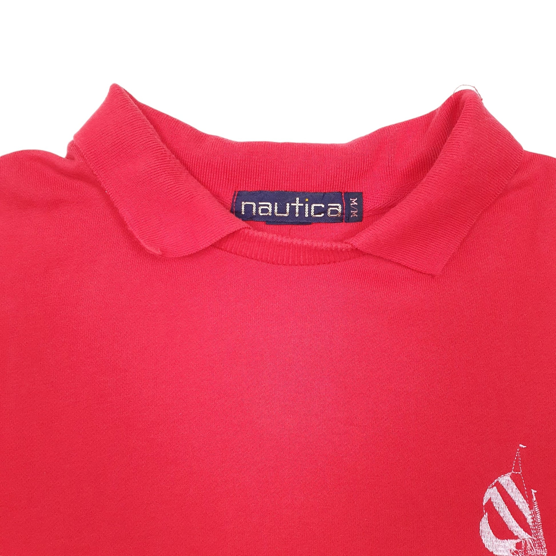 Mens Red Nautica Collared Yacht Motif Crewneck Jumper