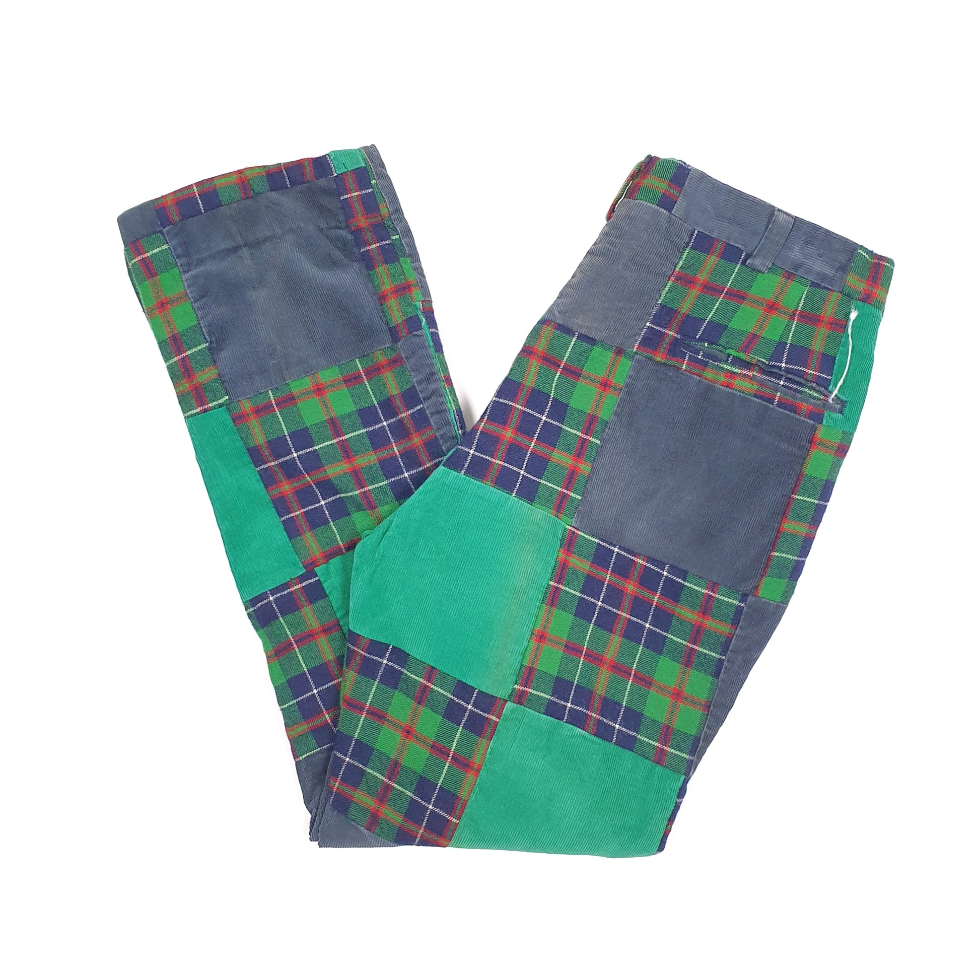 Mens Green Unbranded Tartan Pattern Corduroy Trousers