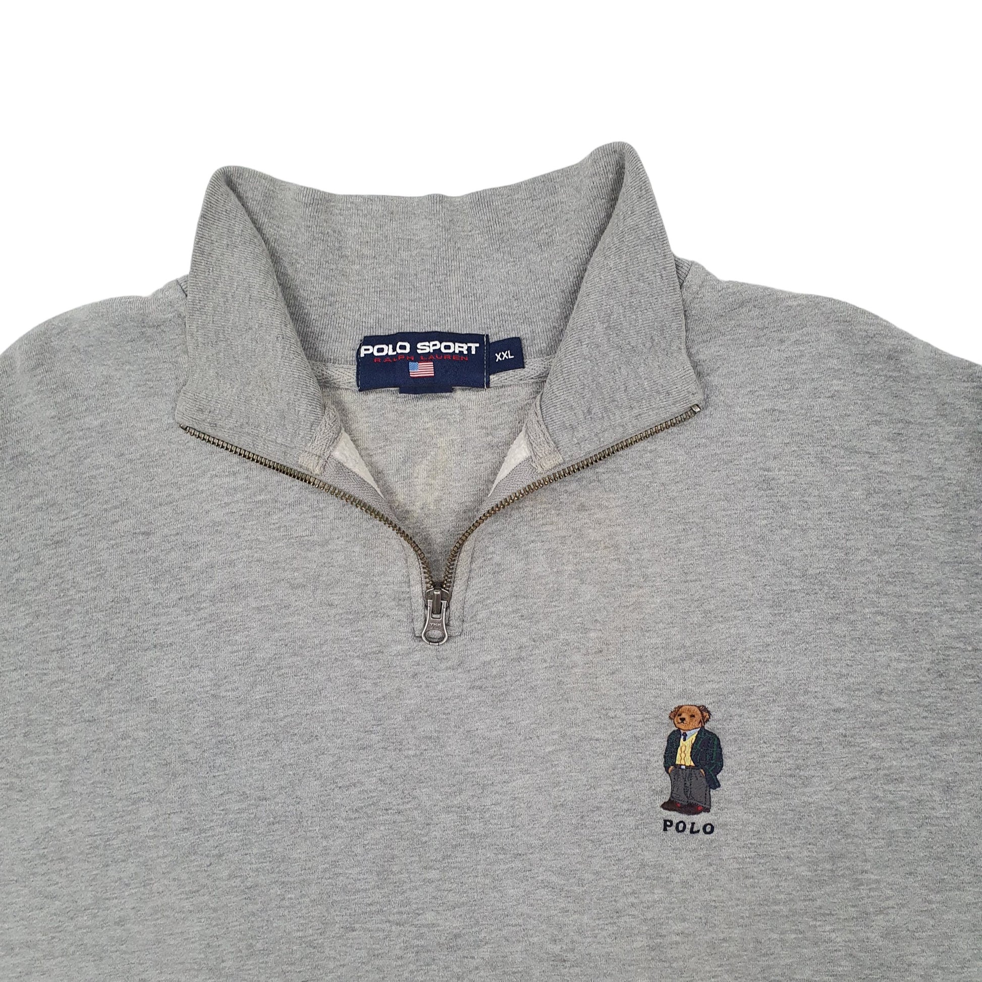 Mens Grey Ralph Lauren Sport Polo Bear Quarter Zip Jumper