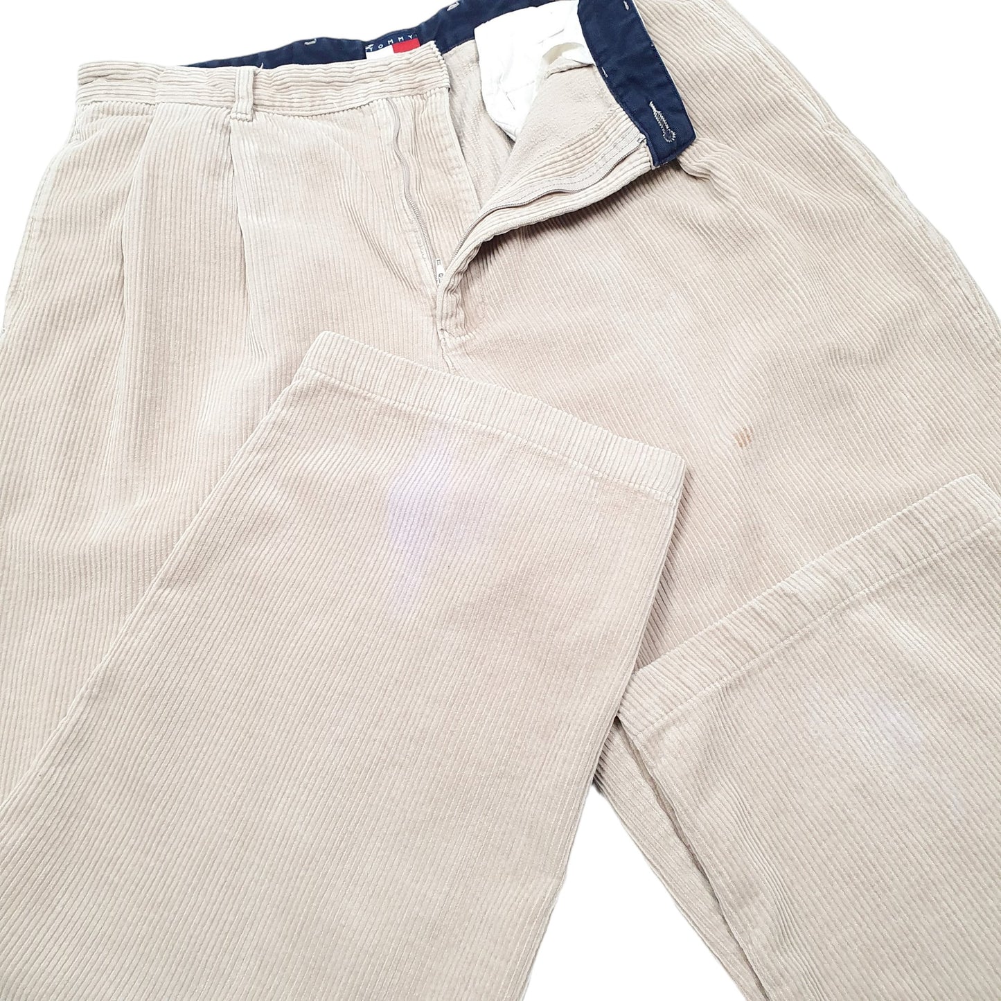 Mens Beige Tommy Hilfiger Double Pleated Corduroy Trousers