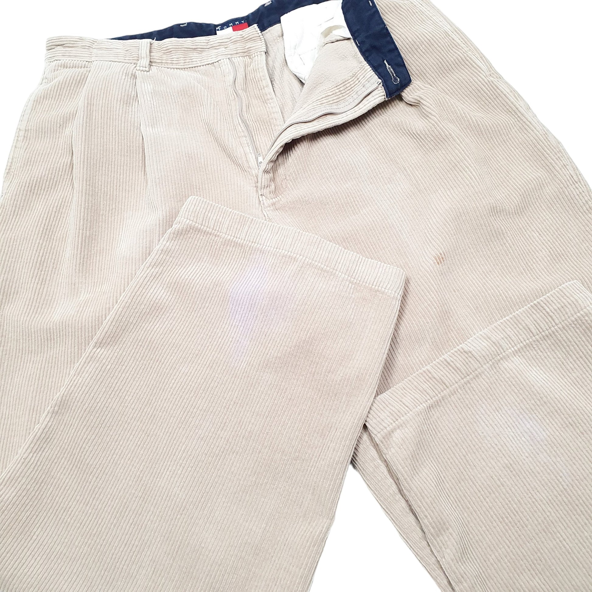 Mens Beige Tommy Hilfiger Double Pleated Corduroy Trousers