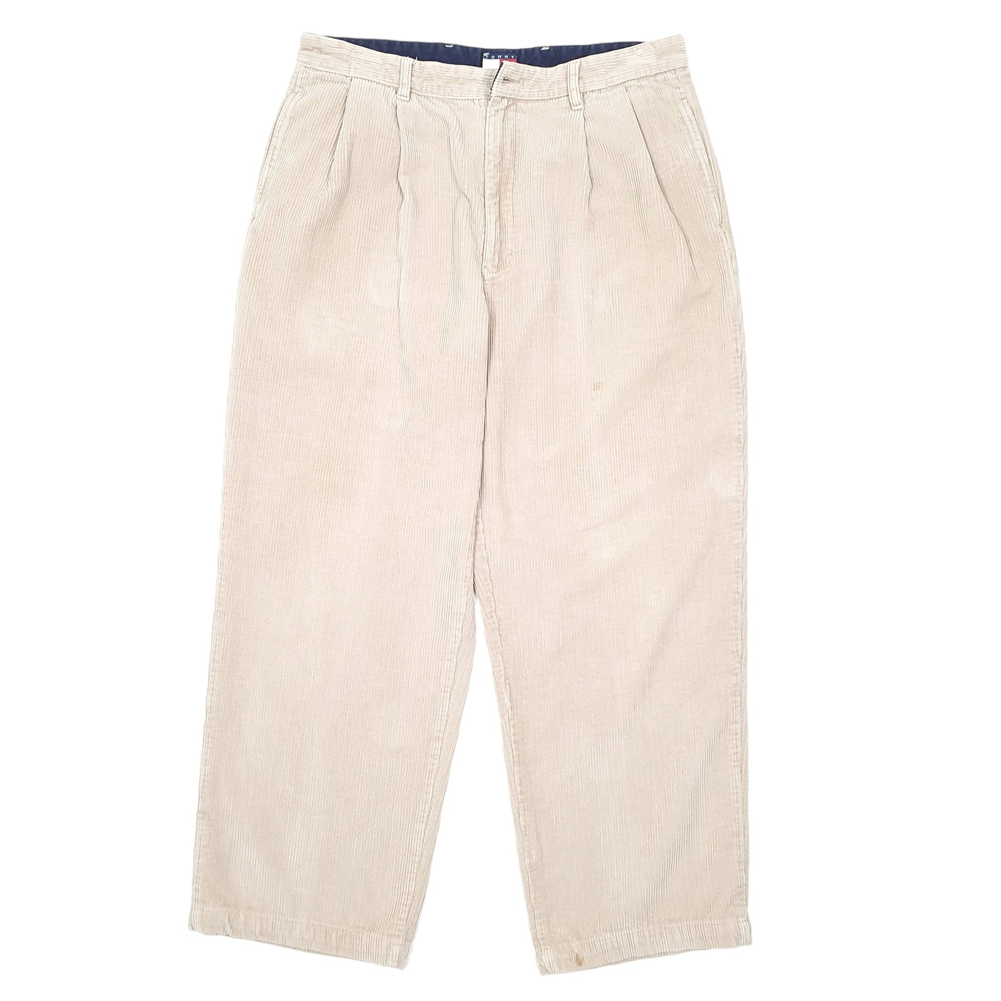 Mens Beige Tommy Hilfiger Double Pleated Corduroy Trousers