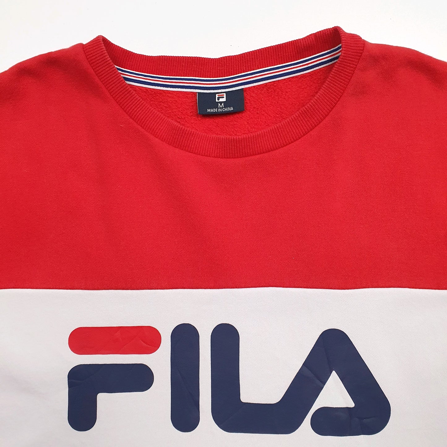 Mens Red Fila Spellout Crewneck Jumper