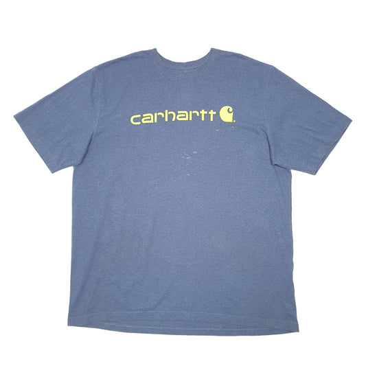 Mens Blue Carhartt Spellout Loose Fit Short Sleeve T Shirt