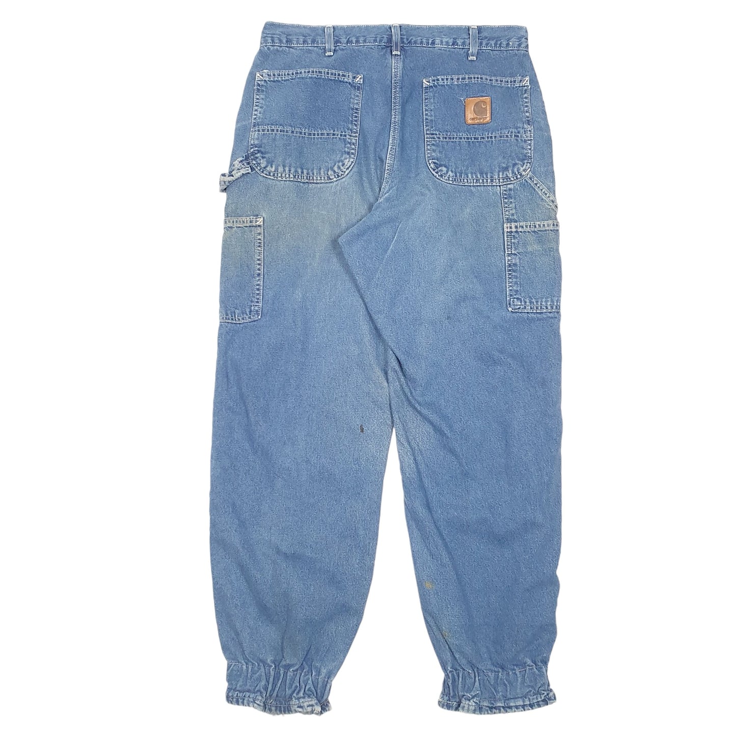 Mens Blue Carhartt Carpenter Made In USA Altered Cotton Lined B14 JeansW34 L32