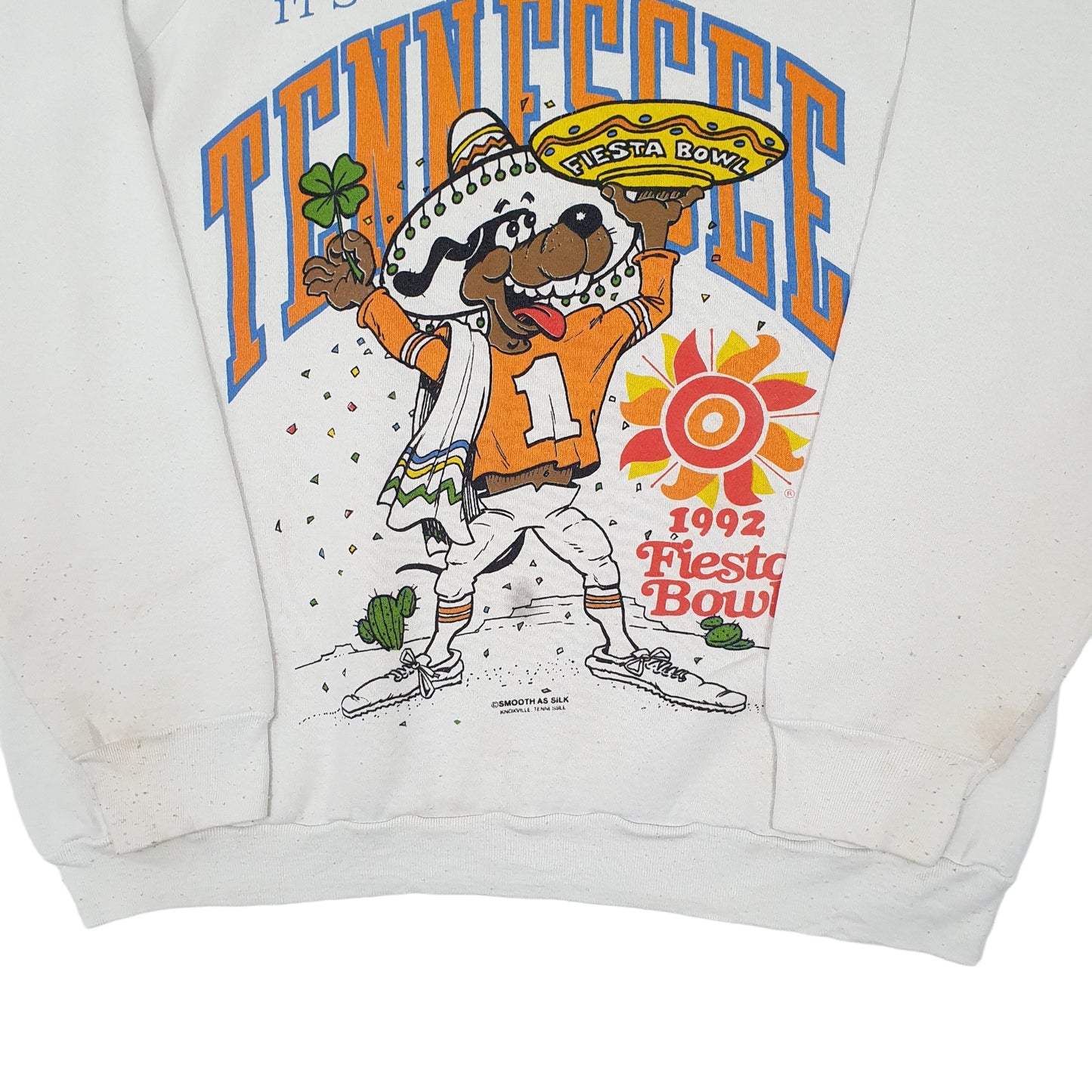 Mens White Fruit of the Loom Vintage 1992 90s Made in USA Fiesta Bowl Tennessee Crewneck Jumper