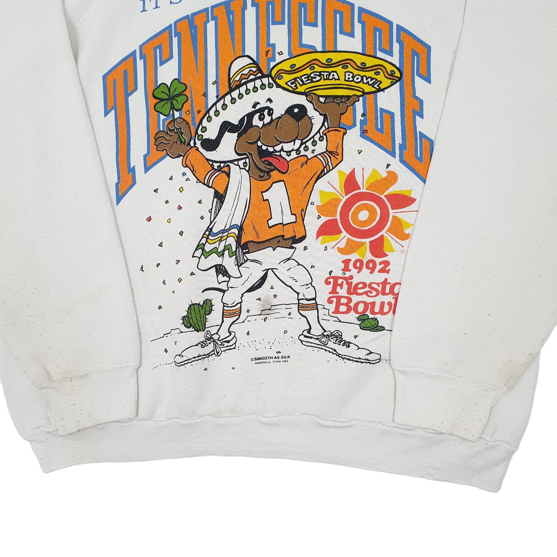 Mens White Fruit of the Loom Vintage 1992 90s Made in USA Fiesta Bowl Tennessee Crewneck Jumper