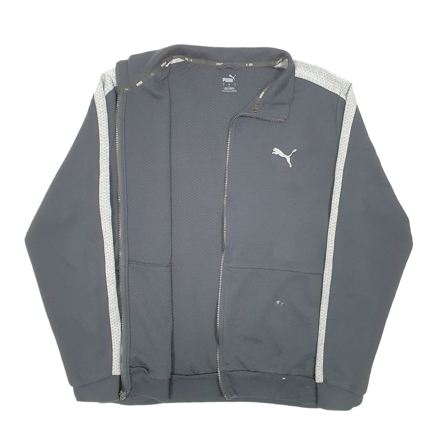 Mens Black Puma Active Top Gym Running Full Zip Jumper