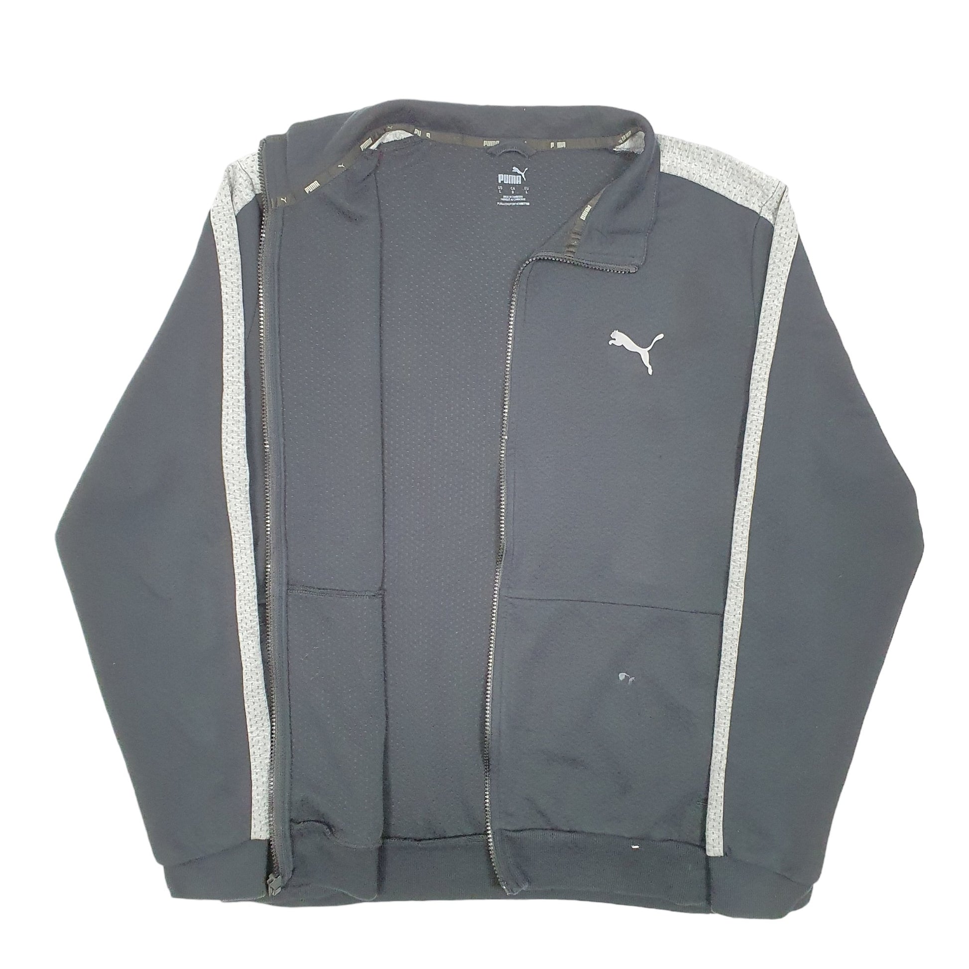 Mens Black Puma Active Top Gym Running Full Zip Jumper