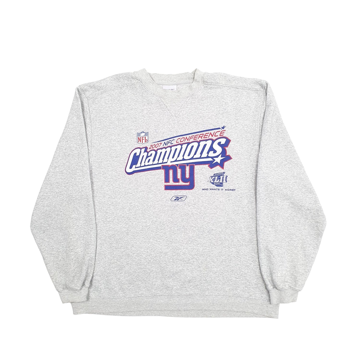 Mens Grey Reebok NFL Champions 2007 New York Giants Crewneck Jumper