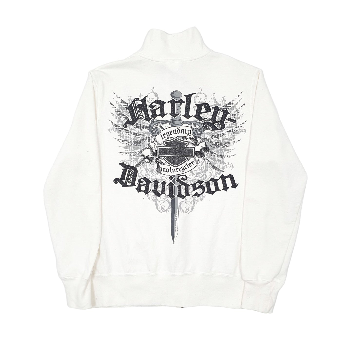 Womens White Harley Davidson Motorcycles Full Zip Jumper