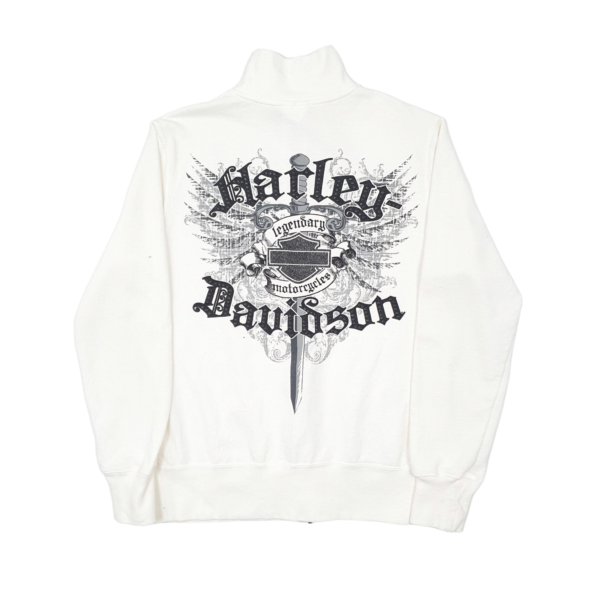 Womens White Harley Davidson Motorcycles Full Zip Jumper